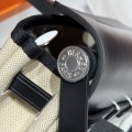「#4579」 Hermes Cement Grey Silver Buckle HB20H Viking Canvas and Hunter Leather Shoulder Bag 20cm
