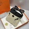 「#4580」 Hermes Cement Grey Gold Buckle HB20H Viking Canvas and Hunter Leather Shoulder Bag 20cm