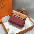 「#4582」 Hermes Saddle Red Silver Buckle HB20H Viking Canvas and Hunter Leather Shoulder Bag 20cm