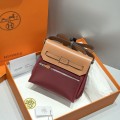 「#4582」 Hermes Saddle Red Silver Buckle HB20H Viking Canvas and Hunter Leather Shoulder Bag 20cm