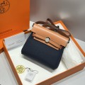 「#4583」 Hermes Midnight Blue Silver Buckle HB20H Viking Canvas and Hunter Leather Shoulder Bag 20cm