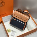「#4583」 Hermes Midnight Blue Silver Buckle HB20H Viking Canvas and Hunter Leather Shoulder Bag 20cm