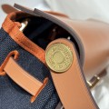 「#4584」 Hermès Midnight Blue Gold Buckle HB20H Viking Canvas and Hunter Leather Shoulder Bag 20cm