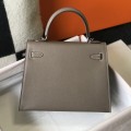 「#4006」 Hermes Grey silver buckle Kelly 25cm