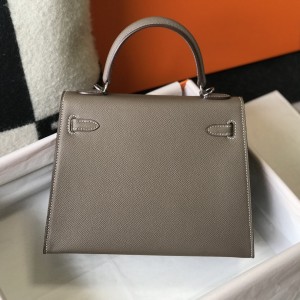 「#4007」 Hermes Grey silver buckle Kelly 25cm