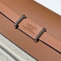 「#4589」 Hermes Apricot Linen Gold Brown Silver Buckle HB20H Viking Canvas and Hunter Leather Shoulder Bag 20cm