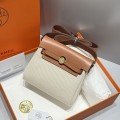 「#4590」 Hermes Apricot Brown Gold Buckle HB20H Viking Canvas and Hunter Leather Shoulder Bag 20cm