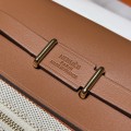 「#4590」 Hermes Apricot Brown Gold Buckle HB20H Viking Canvas and Hunter Leather Shoulder Bag 20cm