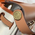 「#4590」 Hermes Apricot Brown Gold Buckle HB20H Viking Canvas and Hunter Leather Shoulder Bag 20cm