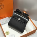 「#4591」 Hermes Black Silver Buckle HB20H Viking Canvas and Hunter Leather Shoulder Bag 20cm