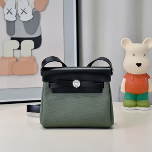 「#4593」 Hermès Mini Herbag Kelly Mini Bag 20cm Leather Patchwork Silver Buckle