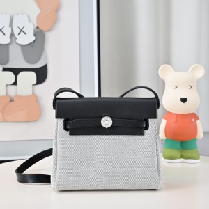 「#4598」 Hermès Mini Herbag Kelly Mini Bag 20cm Leather Patchwork Silver Buckle