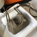 「#4067」 Hermès Elephant Grey Mini Lindy Bag Gold Buckle 19.5x12.5
