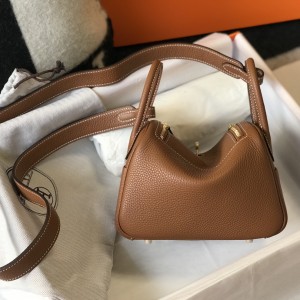 「#4069」 Hermès Golden Brown Mini Lindy Bag Gold Buckle 19.5x12.5