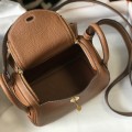 「#4069」 Hermès Golden Brown Mini Lindy Bag Gold Buckle 19.5x12.5