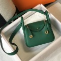 「#4072」Hermes Velvet Green Mini Lindy Bag Gold Buckle 19.5x12.5