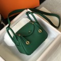 「#4072」Hermes Velvet Green Mini Lindy Bag Gold Buckle 19.5x12.5