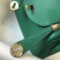 「#4072」Hermes Velvet Green Mini Lindy Bag Gold Buckle 19.5x12.5