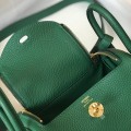 「#4072」Hermes Velvet Green Mini Lindy Bag Gold Buckle 19.5x12.5