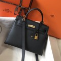 「#4009」 Hermes Black gold buckle Kelly 25cm