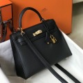 「#4009」 Hermes Black gold buckle Kelly 25cm