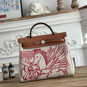 「#4636」Hermes Mini Patchwork Silver Buckle Hermes Herbag 30cm