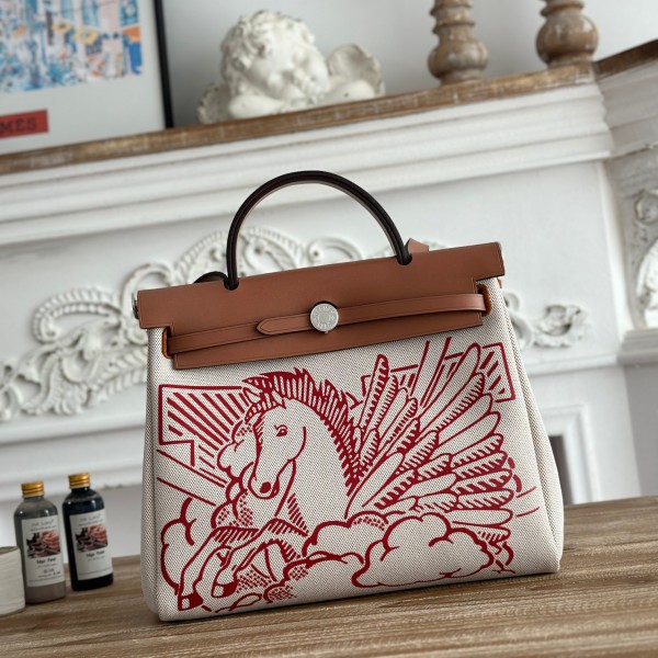 「#4636」Hermes Mini Patchwork Silver Buckle Hermes Herbag 30cm