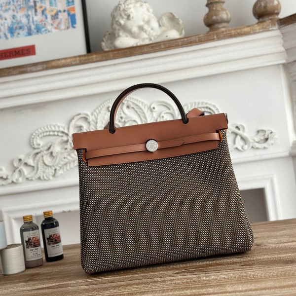 「#4637」Hermes Mini Patchwork Silver Buckle Hermes Herbag 30cm