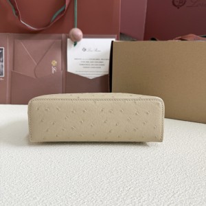 「#7030」Loro pian L19 gold buckle- FAN1034 - 19x6.5x11cm - Gray apricot ostrich pattern