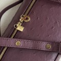 「#7032」Loro pian L19 gold buckle- FAN1034 - 19x6.5x11cm - Red wine color Ostrich skin