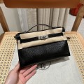 「#4078」Mini Kelly 1, black high gloss top layer leather lizard pattern silver buckle 22*14*7cm