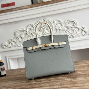 「#4653」Hermes Birkin Glacier Blue/Milkshake White Epsom Leather, Gold Buckle Hand-sewn Wax Thread 25cm
