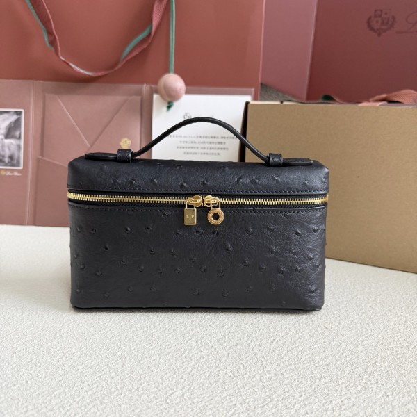 「#7033」Loro pian L19 gold buckle- FAN1034 - 19x6.5x11cm - black ostrich leather 「#7033」Loro pian L19 gold buckle- FAN1034 - 19x6.5x11cm - black ostrich leather