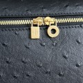 「#7033」Loro pian L19 gold buckle- FAN1034 - 19x6.5x11cm - black ostrich leather 「#7033」Loro pian L19 gold buckle- FAN1034 - 19x6.5x11cm - black ostrich leather
