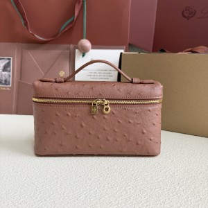 「#7034」Loro pian L19 gold buckle- FAN1034 - 19x6.5x11cm - red brick ostrichr