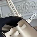「#4655」Hermes Birkin trench coat grey/milkshake white epsom leather, silver buckle, hand-sewn wax thread 25cm