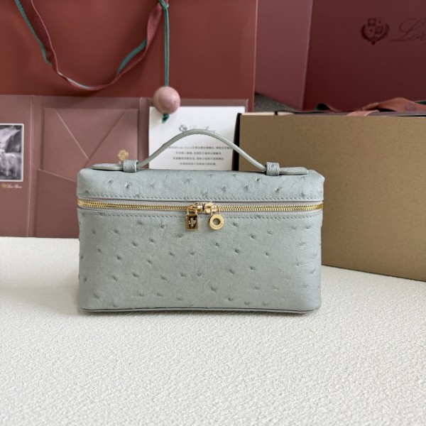 「#7036」Loro pian L19 gold buckle - FAN1034 - 19x6.5x11cm - Eucalyptus, ostrich leather