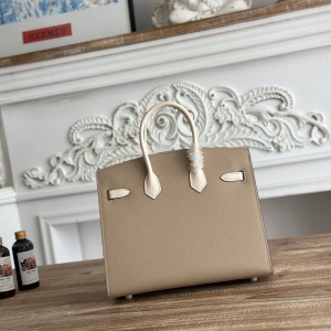 「#4656」Hermes Birkin trench coat grey/milkshake white epsom leather, gold buckle, hand-sewn wax thread 25cm