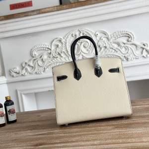 「#4657」Hermes Birkin Milkshake White/Black Epsom Leather, Silver Buckle Hand-sewn Wax Thread 25cm