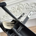 「#4657」Hermes Birkin Milkshake White/Black Epsom Leather, Silver Buckle Hand-sewn Wax Thread 25cm
