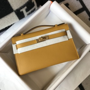 「#4080」 Hermès Amber Yellow Mini Kelly 1, Gold Buckle 22*14*7cm
