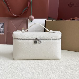 「#7037」Loro pian L19 silver buckle - FAN1034 - 19x6.5x11cm - tender white，Ostrich skin