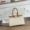 「#4660」Hermes Birkin Milkshake White/Golden Brown Epsom Leather, Gold Buckle Hand-sewn Wax Thread 25cm