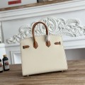 「#4660」Hermes Birkin Milkshake White/Golden Brown Epsom Leather, Gold Buckle Hand-sewn Wax Thread 25cm