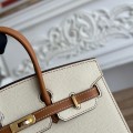 「#4660」Hermes Birkin Milkshake White/Golden Brown Epsom Leather, Gold Buckle Hand-sewn Wax Thread 25cm