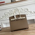 「#4661」Hermes Birkin Elephant Grey/Milkshake White Epsom Leather, Silver Buckle Hand-sewn Wax Thread 25cm
