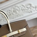 「#4662」Hermes Birkin Elephant Grey/Milkshake White Epsom Leather, Gold Buckle Hand-sewn Wax Thread 25cm