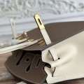 「#4662」Hermes Birkin Elephant Grey/Milkshake White Epsom Leather, Gold Buckle Hand-sewn Wax Thread 25cm