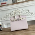 「#4663」Hermes Birkin Dreamy Pink/Milkshake White Epsom Leather, Silver Buckle Hand-sewn Wax Thread 25cm