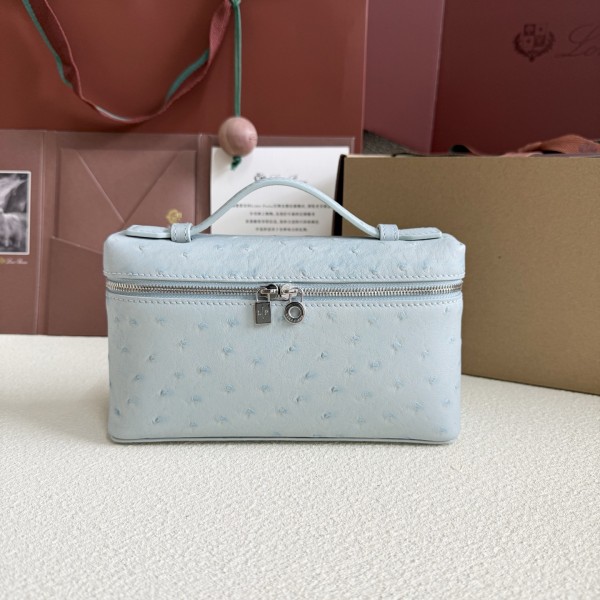 「#7039」Loro pian L19 silver buckle - FAN1034 - 19x6.5x11cm - mint breeze，Ostrich skin